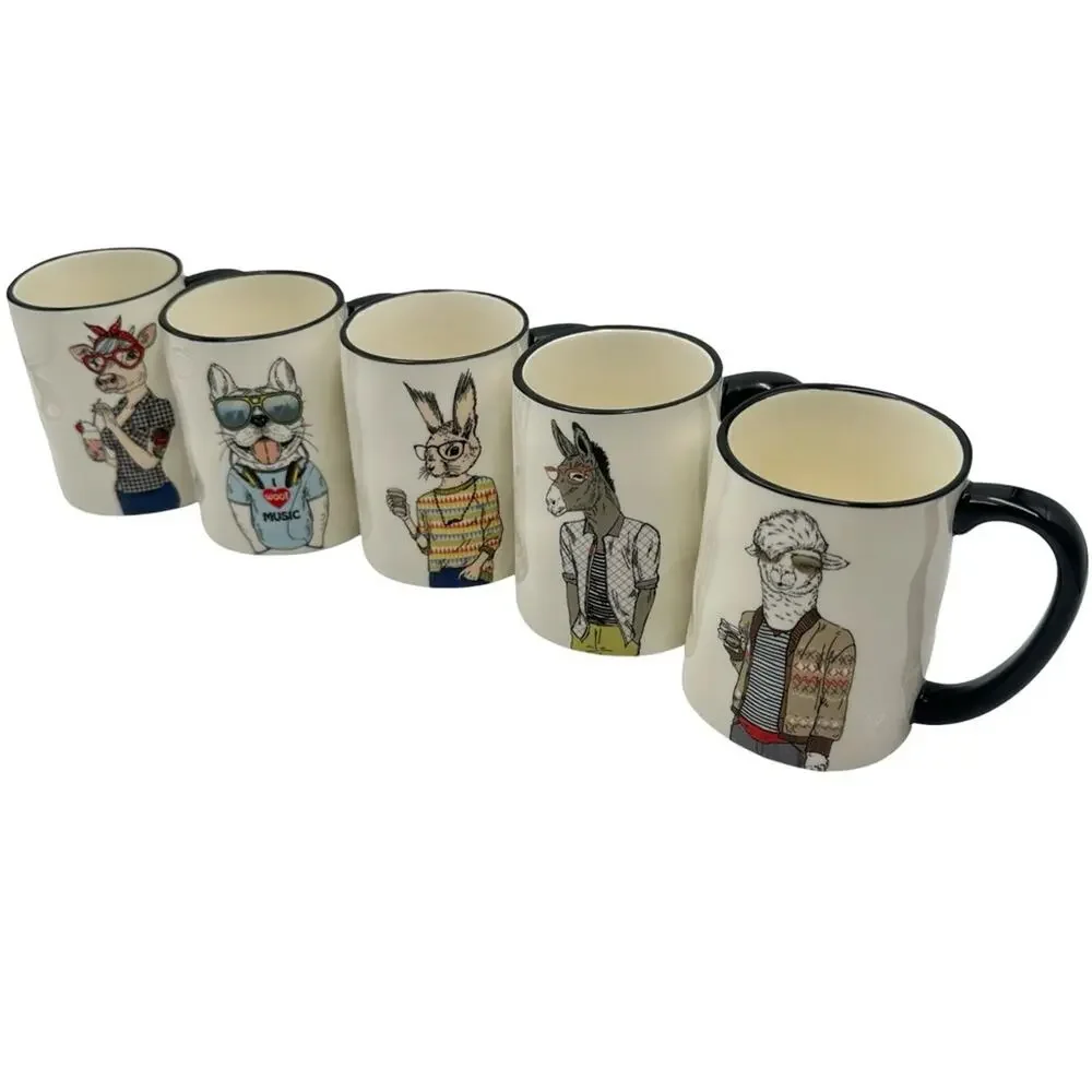 Hipster Animal Coffee Mugs 5pc Set - 17.5 oz Stoneware by Signature Housewares
